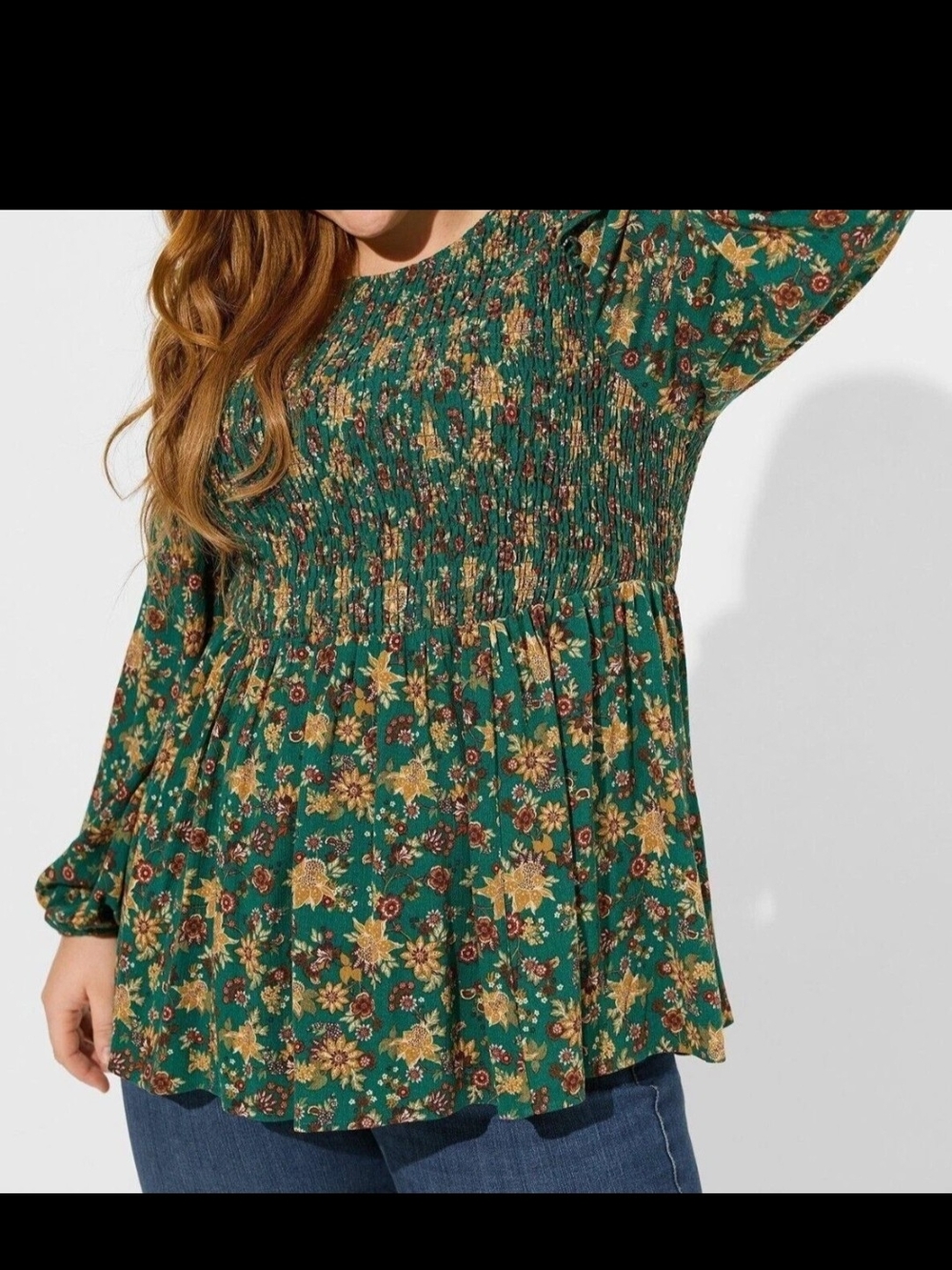 Torrid Smocked Floral Peplum Top - Green - Sz 4